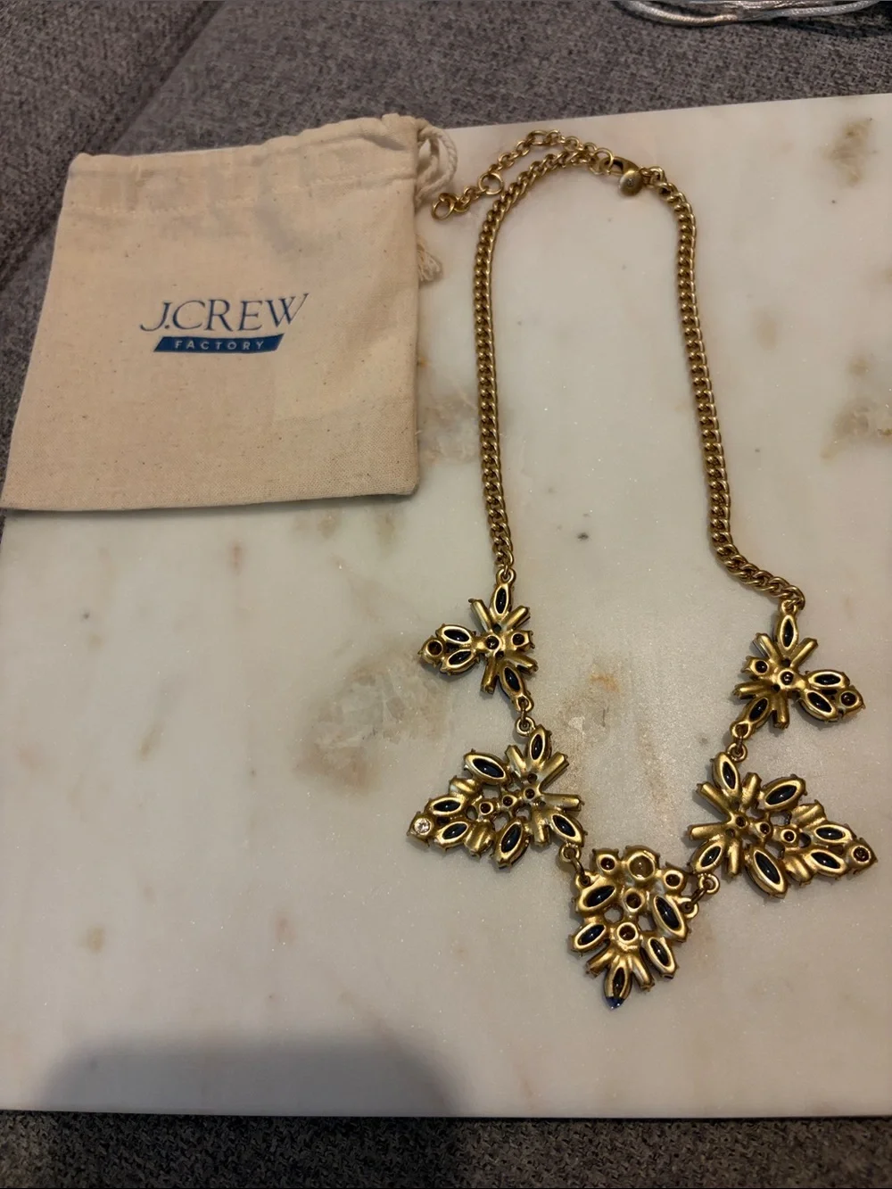 J. Crew Factory Gold Necklace with Blue Floral Crystals